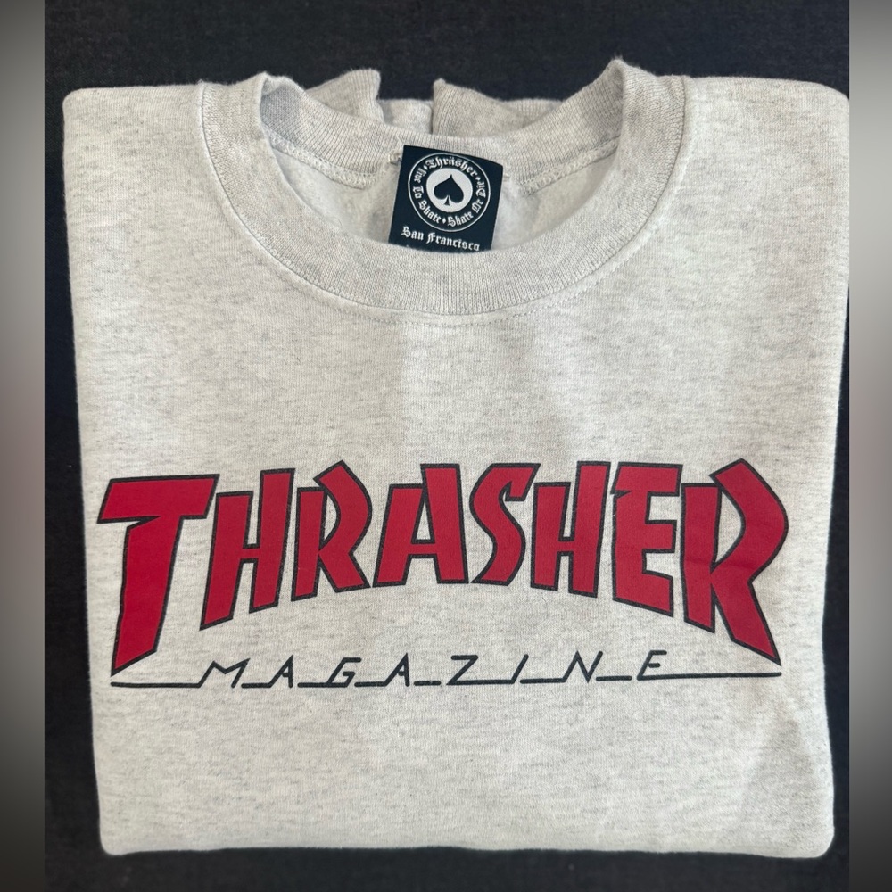 Thrasher Gray Sweatshirt with Red Logo